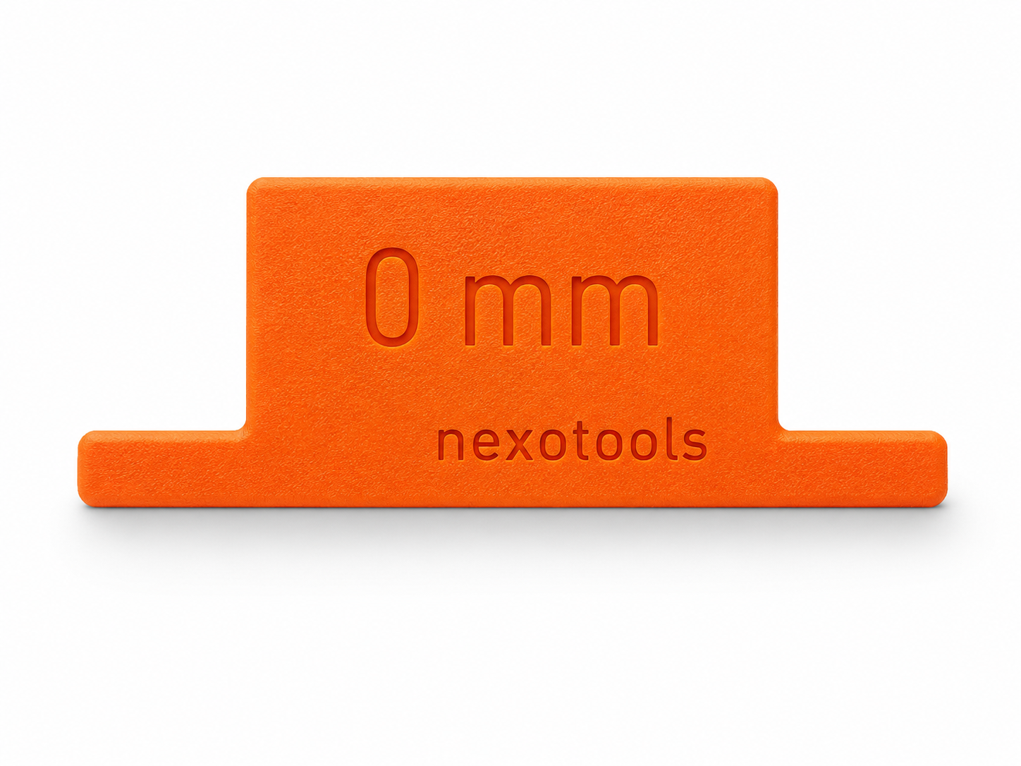 Pomarańczowy przymiar stolarski 0 mm Nexotools na białym tle do regulacji frontów meblowych