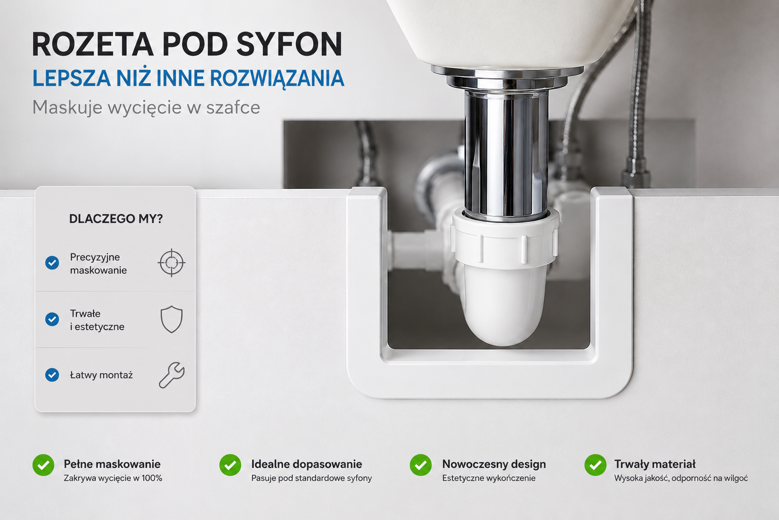 Rozeta pod syfon do szafki 200x100 mm – maskownica wycięcia w płycie | NexoTools